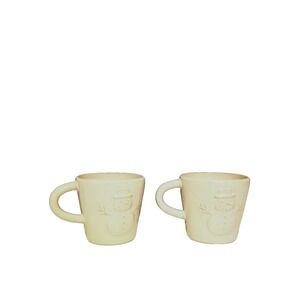 2 Pottery Barn Stick Man Snowman Ceramic Coffee/ Hot Coco Lot- Christmas